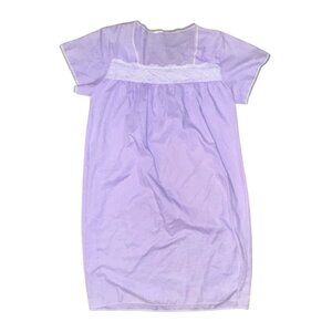 Vintage Lilac Nightgown With Lace Trim & Short Sleeves